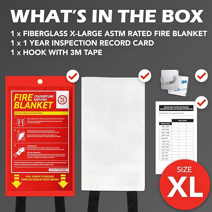 72 HRS XL Emergency Fire Blanket 47"×71" – Fiberglass Fire Safety Tool for Home, Kitchen, Camping, Survival | Extinguisher Alternative for Grill, Welding, Fire Pit