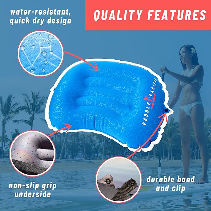 Inflatable SUP Paddle Board Pillow - Waterproof Self Inflatable Compact Travel Pillow - Also Great for Camping, Airplanes, Hammocks & More - Adjustable Neck Support with Built in Anti-Slip Straps