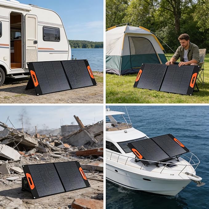 100W Portable Solar Panel, Monocrystalline ETFE Solar Charger with 23.5% High Conversion Efficiency, Foldable Solar Panel with MC4 Output for Portable Power Station, Camping, RV, Outdoor Emergency
