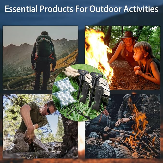 3PCS Magnesium Fire Starter with Striker, High Temp Magnesium Rod, Ferro Rod Fire Starter Survival Tool with 30Pack Waterproof Tinder and Steel Fire Striker for Camping, Hiking and Emergency