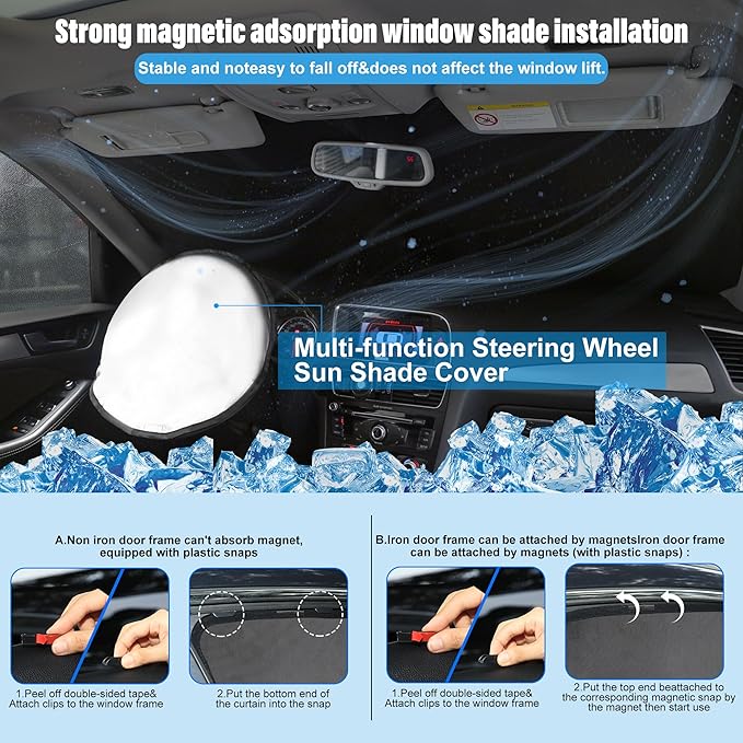 3PCS Car Window Shades Front Windshield Sun Shade Foldable Window Shade Custom Fit for Toyota Prius 2023-2026 Accessories Car Shades for Front Windows Anti-UV Rays Block Heat