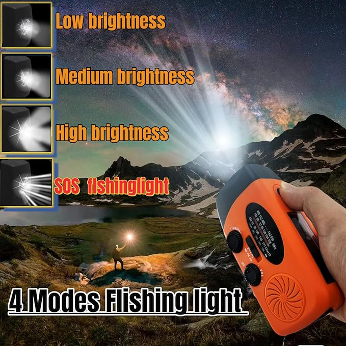 5000mAh Hand Crank Emergency Weather Radio, am fm noaa Solar Radio with Led Flashlight and Earphone Jack, Charger for Smartphone, USB-C Cable/Self Powered with SOS Alarm (Orange)