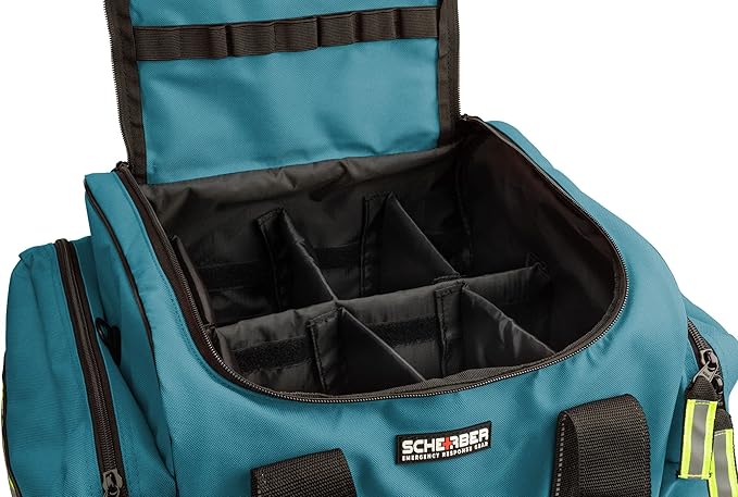 Scherber Fully-Stocked First Responder Bag | Professional EMT/EMS Trauma & Bleeding Medical Kit | HSA/FSA Approved | CAT Tourniquet, HyFin Chest Seal, Israeli Bandage & 250+ First Aid Supplies (Blue)