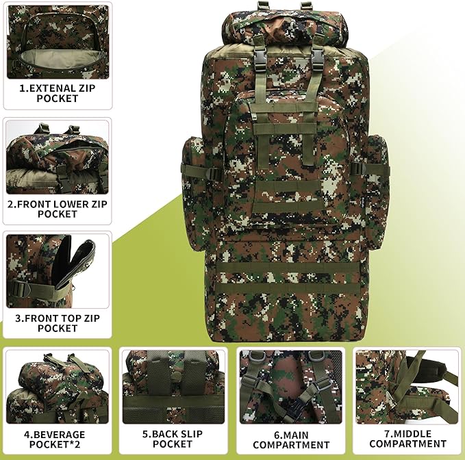 King'sGuard 100L Camping Hiking Backpack Molle Rucksack Military Camping Backpacking Daypack