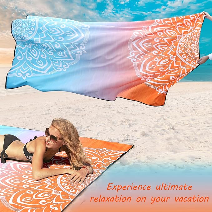 HIHOHO Beach Blanket Waterproof Sandproof Extra Large Beach Mat 79" X 83"/120"x108"for 1-8 Adults Quick Drying Durable Outdoor Picnic Mat for Beach Travel Camping Hiking