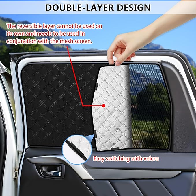 ZATOOTO Car Side Window Sun Shade for Honda CR-V 2017-2022, Double Layer Window Cover with Breathable Mesh Screen and Reversible Blackout Window Shade Design Privacy Curtain & UV Protection
