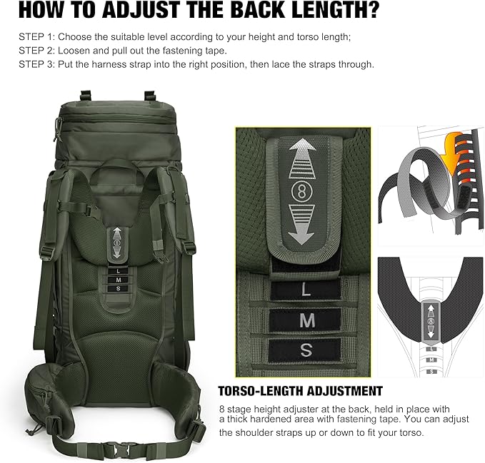 Mardingtop 75L Molle Hiking Internal Frame Backpacks with Rain Cover for Camping,Backpacking,Travelling(Ranger Green)