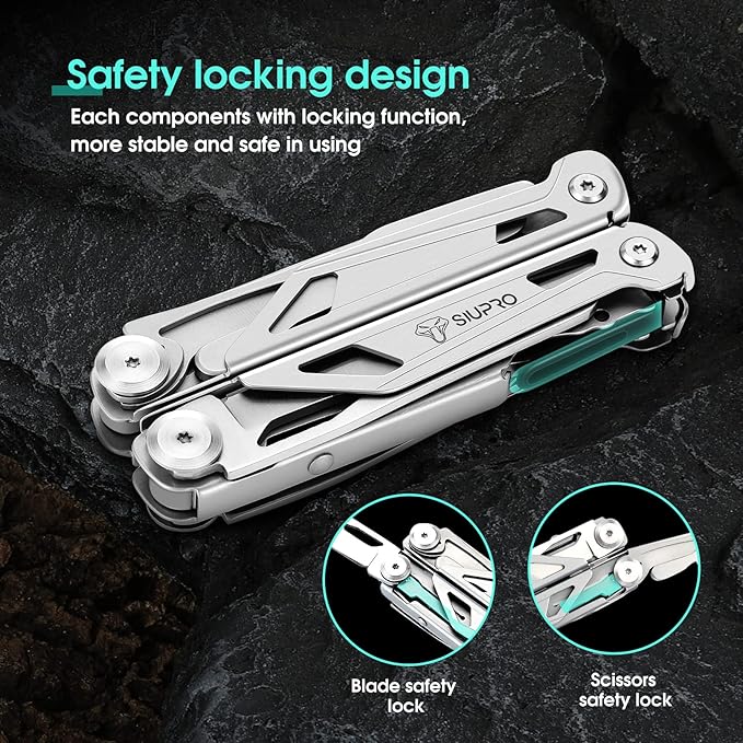 SIUPRO Multitool Pocket Knife for Men, Tactical Multi Tool With Scissors, Saw, Survival Folding Pliers with Nylon Sheath for Camping, Hiking, Hunting, Gifts Idea