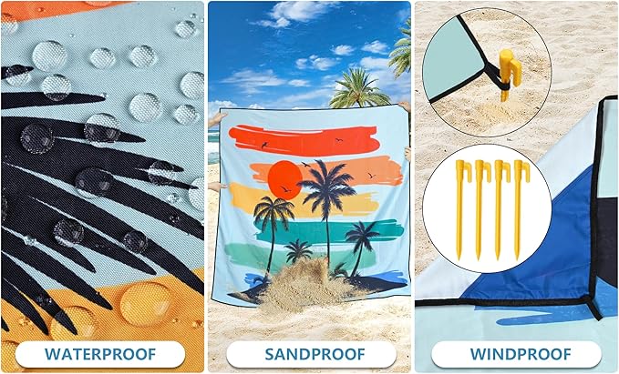 HIHOHO Beach Blanket Waterproof Sandproof Extra Large Beach Mat 79" X 83"/120"x108"for 1-8 Adults Quick Drying Durable Outdoor Picnic Mat for Beach Travel Camping Hiking