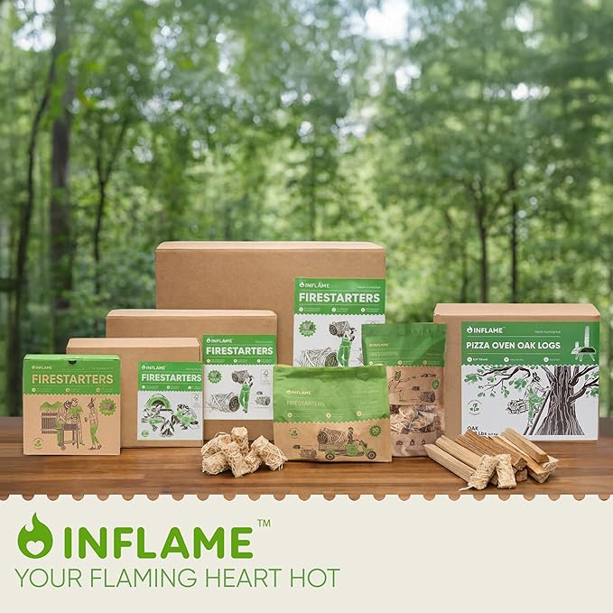 Inflame Fire Starters for Campfires, Grill, BBQ, Fireplace, Woodstove - Charcoal Starter - Waterproof, Weather-Resistant - Natural Wood Fireplace Starters - 24 pcs
