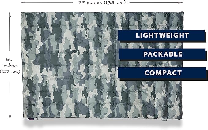Get Out Gear Down Camping Blanket - Puffy, Packable, Lightweight and Warm | Ideal for Outdoors, Travel, Stadium, Festivals, Beach, Hammock | 650 Fill Power Water-Resistant Backpacking Quilt
