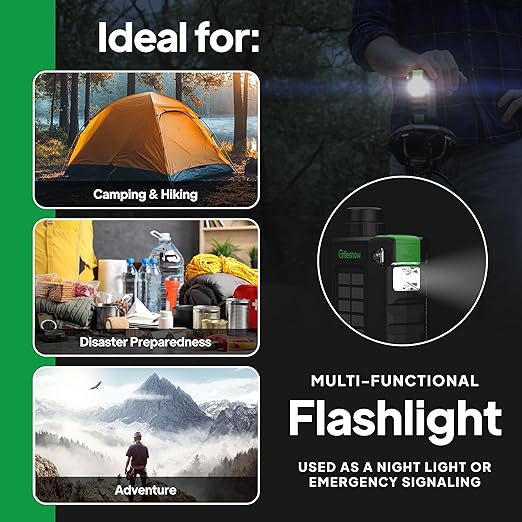 Greeshow Portable Electric Water Filter for Camping & Survival - 0.01 Micron Water Purification System with Solar, Hand Crank, USB-C Charge - Power Bank & LED Light for Backpacking Gear, Emergency Kit