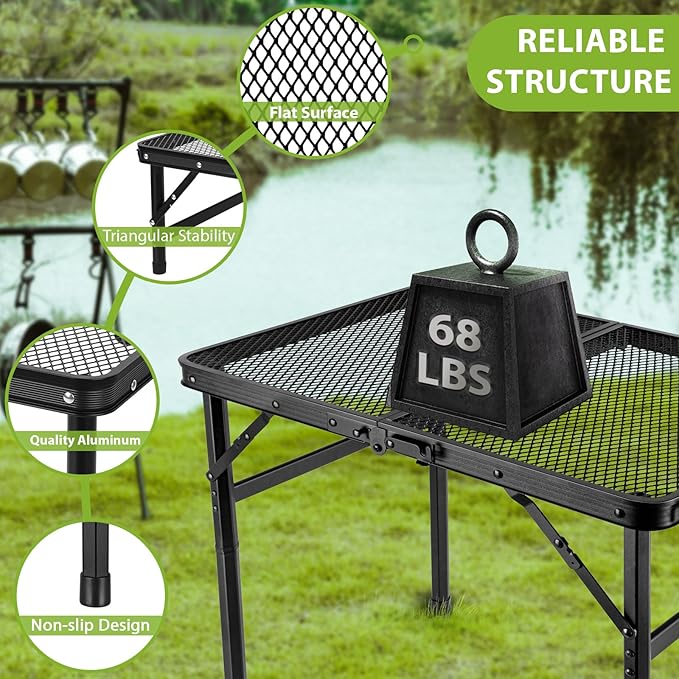 GDDGHS Folding Grill Table – Portable Aluminum Camping Grill Stand, 3 Height Adjustable Outdoor Barbecue Grilling Table 22.8"×15.7"×27.5"