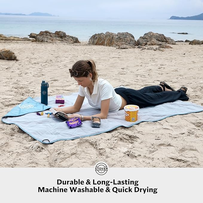 STOVER Outdoor Waterproof Fleece Travel Blanket for Camping, Picnics, Stadiums, Sports, the Beach– Warm, Windproof, Compact, Lightweight & Sand-Resistant (Sky Blue)