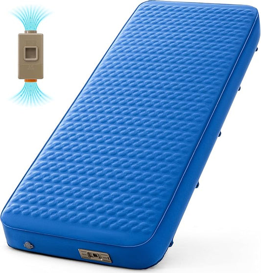 Self Inflating Sleeping Pad with Electric Pump 4 Inch Ultra Thick Memory Foam Sleeping Pad for Camping All Season Single Size Portable Automatic Inflatable Camping Mattress for Travel, Tent (Blue)