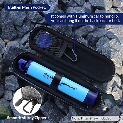Membrane Solutions Personal Water Filter Straw with an Official Carry Case, Emergency Water Filter and Case Survival, Lightweight Water Purifier with Zip Lock Bag for Camping Hiking Gear(Blue)
