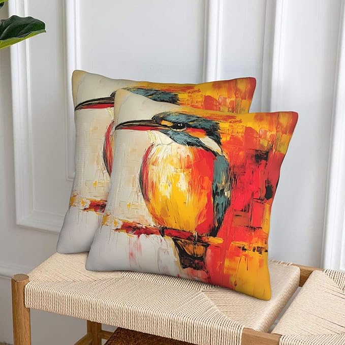 Hummingbird Art Throw Pillow Covers 18x18 inch Set of 2 Bird Pillow Case Cushion Cover for Home Sofa Couch Living Room Car Decor