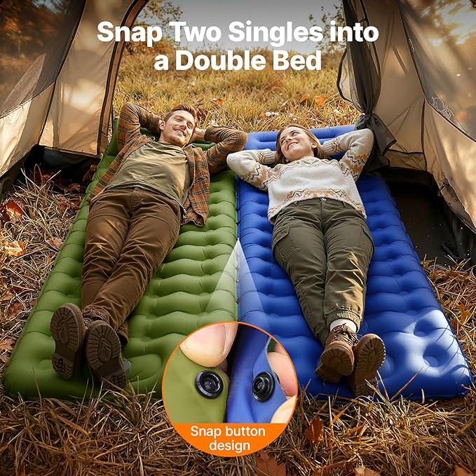 OGERY Sleeping Pad, Ultralight Inflating Sleeping Pad for Camping with Pillow Built-in Foot Pump, 6" Extra-Thick Reinforced Camping Pad for Hiking, Backpacking, Tent, Single,Blue
