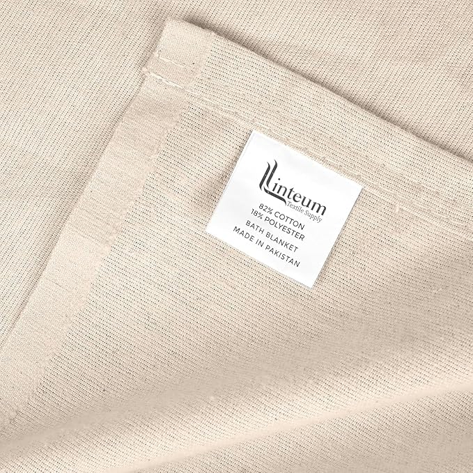 Linteum Textile Cotton Blended Hospital Patient Bath Blanket, Bed Bath Sheet, Twin Blanket Lightweight Thermal Utility Blankets 70x90 in, 1.4 lb. Unbleached