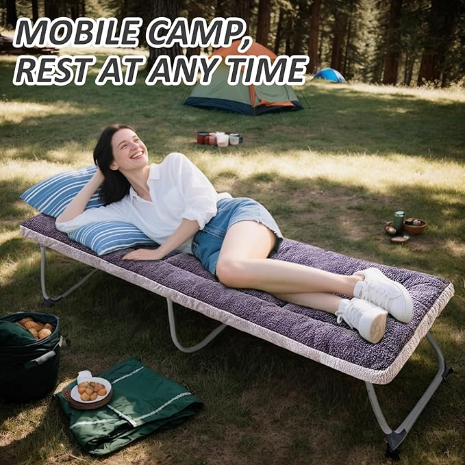 Thick Camping Sleeping Pad - Lamb Fluff Camping Cot Pads for Adult, Soft Sleeping Mat, Non-Slip Camping Mattress Pad for Camp Cot/Rv Bunk/Narrow Twin Beds