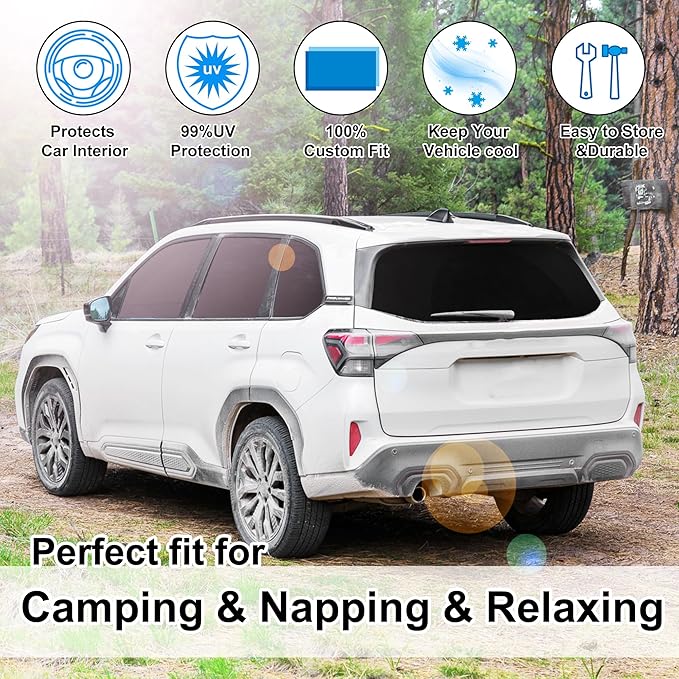 8PCS Windshield Sun Shade Custom Fit for 2025 Subaru Forester Accessories Foldable Sunshade Side Rear Window Shade Cover Full Set Privacy Protection Keeps Car Cool