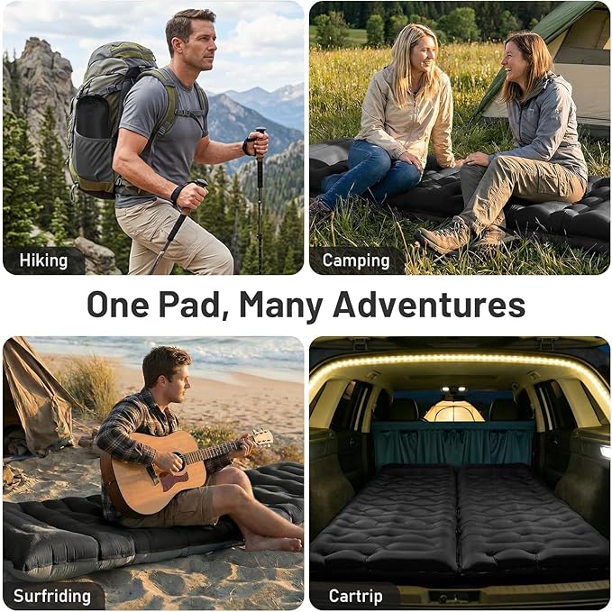 KASBAH Camping Sleeping Pad,Extra Wide 6 inch Thick Inflatable Sleeping Pads with Built-in Foot Pump and Pillow,Ultralight Camping Mat Gear for Outdoor Hiking,Camping