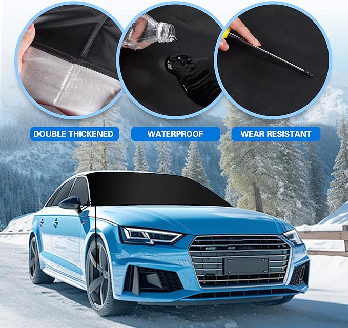 Windshield Cover for Ice and Snow,New Upgraded Heavy Duty Windshield Snow Cover,Extra Large Size (75"x45"),Windproof Winter Frost and Deicing Awning Suitable Fzor Cars, Trucks, SUVs