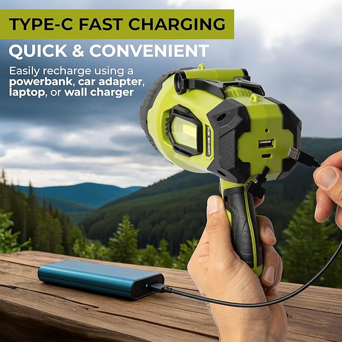 Camping Lantern Rechargeable - Led Spotlight Flashlight 90,000LM With 10,000mAh (6 To 12 Hours Of Runtime) - Usb-c Fast Charging- Outdoor Handheld Spotlight For Camping, Flash Lights For Emergency