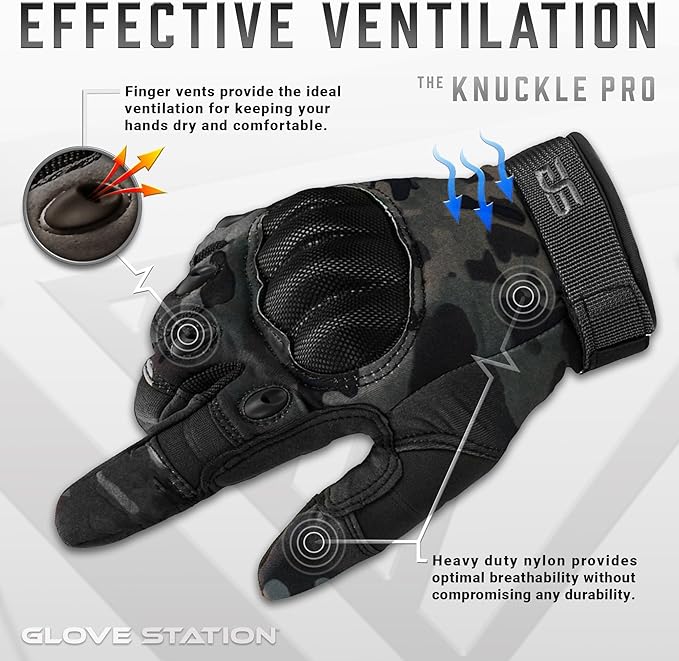 Glove Station Tactical Gloves for Men – Touchscreen Utility Gear with Hard Knuckle Protection Used in Motorcycle, Airsoft, Combat, Police, Shooting & Outdoor Work Black Multicam Medium