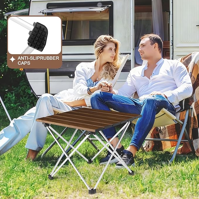 Tesouro Folding Camping Square Table with Carry Bag, Lightweight Aluminum Square Table for Outdoor, Camping, Picnic, Backyards, BBQ (Wood Color-S)