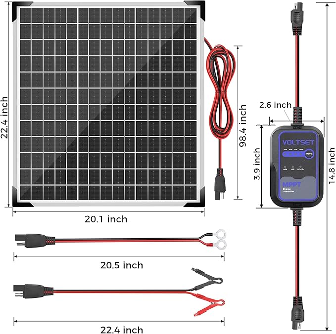 Voltset Solar Panel Kit 50W 12V with MPPT Controller, Solar Battery Trickle Charger Maintainer, Waterproof Solar Panel with Adjustable Mount Bracket for Boat RV Motorcycle Marine