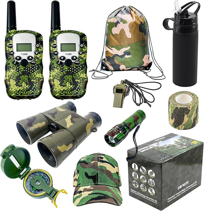 Outdoor Adventure Kit for Kids – Premium Camouflage Camping Gear with Walkie-Talkies – Military Style Toys – 10 in 1 Bundle – Ideal for All Ages and Genders
