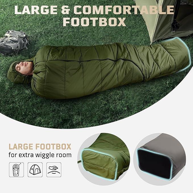 Mummy Sleeping Bag for Adults, 25℉-36℉ Cold Weather Backpacking Sleeping Bag, Lightweight 3-4 Season Winter Camp Bag with Adjustable Hood & Compression Sack, Machine Washable