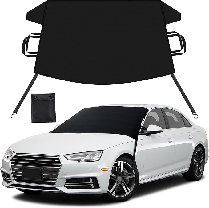 EcoNour Windshield Cover for Ice and Snow | Enhanced 600D Oxford Fabric Windshield Frost Cover for Car | Water, Heat & Sag-Proof, Windproof Double Strap Design for All-Weather Protection 69x42 Inch
