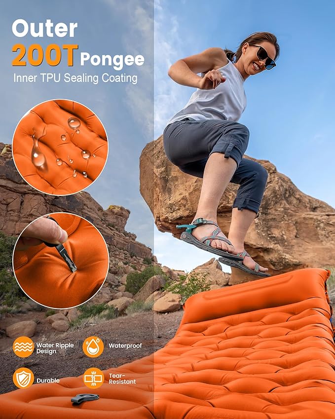 Camping Sleeping Pad,5.9 Inch Thick Camping Mat with Built in Pillow and Foot Pump,Self Inflating Sleeping Pad for Camping Backpacking（Green