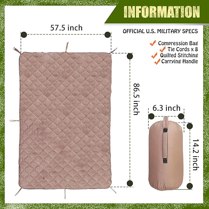 Lenotos Woobie Blanket, Thermal Insulated Military Poncho Liner, Water-Resistant, Portable, Insulation, for Hiking, Survival with Compression Carry Bag (Od - Coyote)