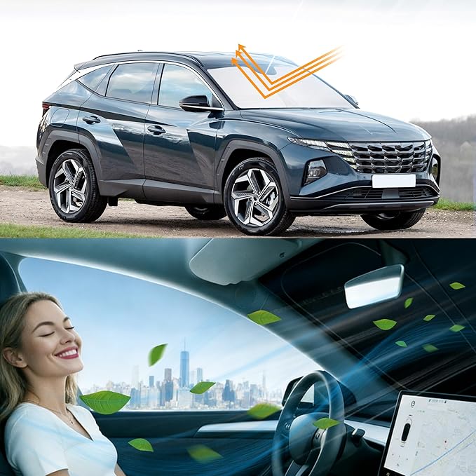 Windshield Sun Shade Accessories Compatible with 2022 2023 2024 2025 2026 Tucson for Hyundai Foldable Sunshade Sun Visor Blocks UV
