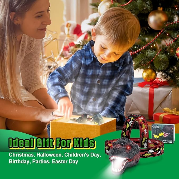 Nitigo Dinosaur Headlamp for Kids Flashlight Rechargeable Led Headlights Roar & Silent Mode, T-Rex Dinosaur Toys for Kids 3-5 4-6 5-7 6-8, Camping Gear, Easter Gifts for Boys Girls Adults