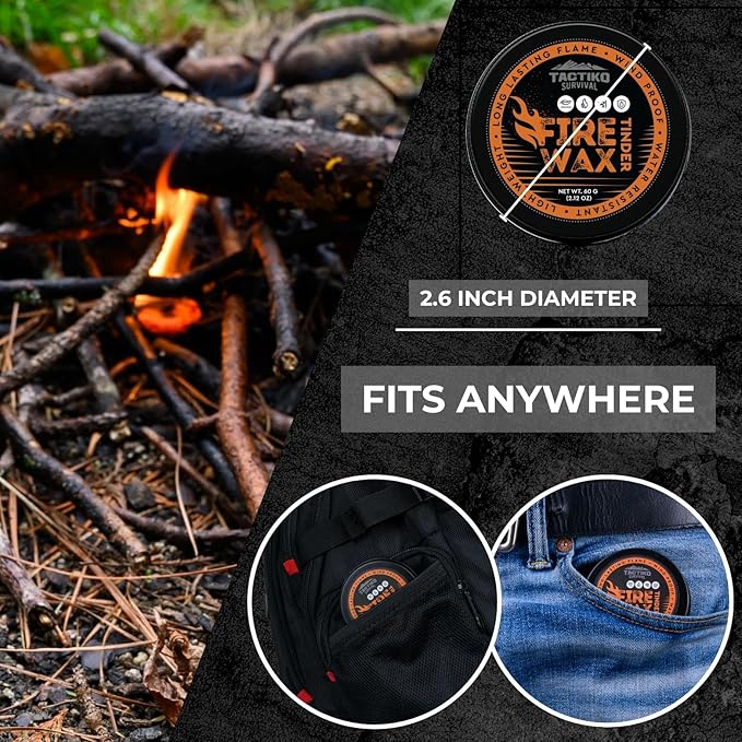 Tactiko Camping Fire Starter – Waterproof Survival Fire Starter for Wet Wood & Emergency Kits – 5 Minute Burn Time, 50 Uses, 60g – Lightweight Campfire Accessory for Hiking & Backpacking