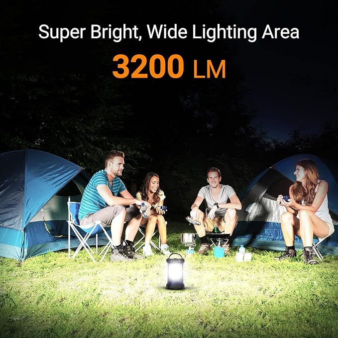 Camping Lantern, 3200LM LED Lanterns for Power Outages, 4600mAh Phone Charger & Rechargeable Lantern, 5 Light Modes Camping Lights & Lanterns for Hurricane/Emergency, Camping Accessories-2 Pcs