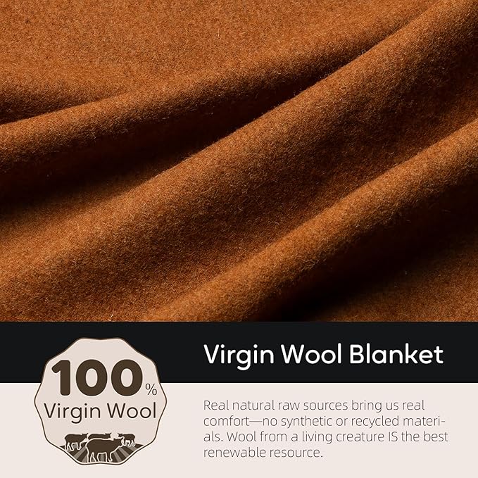 Molithe 100% Wool Blanket, 62" x 86", Warm, Thick, Washable, Military Wool Blanket, Great for Camping, Outdoors, Sporting Events, Survival Kits, Dark Camel
