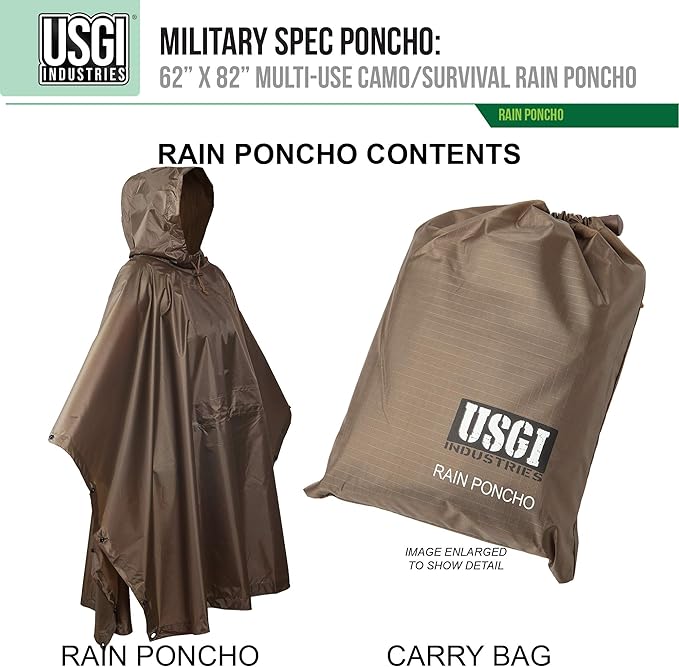 USGI Industries Military Style Poncho Multi Use Rip Stop Camouflage Rain Poncho