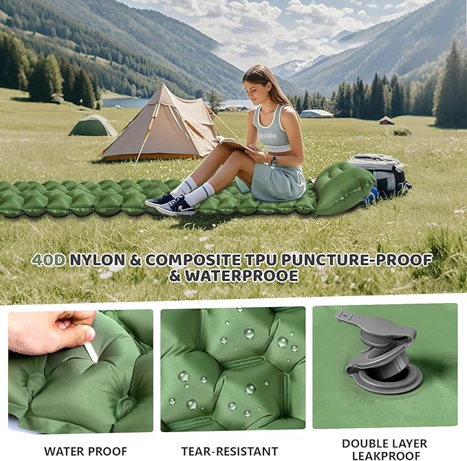 Sleeping Pad,4" Thick Ultralight Sleeping Pad for Camping with Pillow & Foot Pump,Compact Inflatable Camping Mattress for Hiking Tent Road Trip,One-Second Deflation