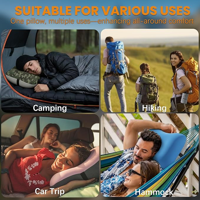 Inflatable Neck Pillow for Travel Camp Beach Small Compact Backpacking Essentials Hiking Gear Rv Car Travel Trailer Lake Day Roadtrip Road Trip Motorhome Glamping Overlanding Deployment Accessories