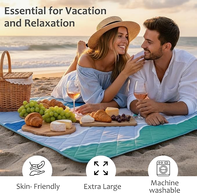 Exclusivo Mezcla Waterproof Picnic Blankets 60x80 Inch, 3 Layer Extra Large, Sandproof and Foldable Outdoor Blanket for Beach Camping, Park and Travel