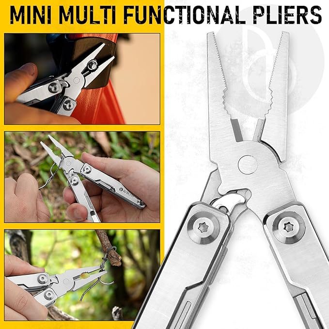 BIBURY Mini Multitool Pliers BI2051A, Mini Pocket Pliers with Window Breaker, Seat Belt Cutter, Bottle Opener for Outdoor Survival, EDC Multi Tool with Pocket Clip, Gifts for Men Women