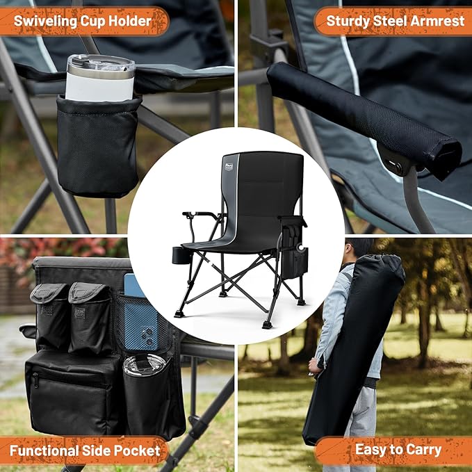 TIMBER RIDGE Oversized Folding Camping Chair High Back Heavy Duty for Adults Support up to 500lbs with Cup Holder, Side Pocket Cooler Bag 2 Pack