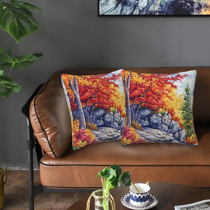 Fall Throw Pillow Covers 18x18 inch Set of 2 Autumn Pillow Case Cushion Cover for Home Sofa Couch Living Room Car Decor