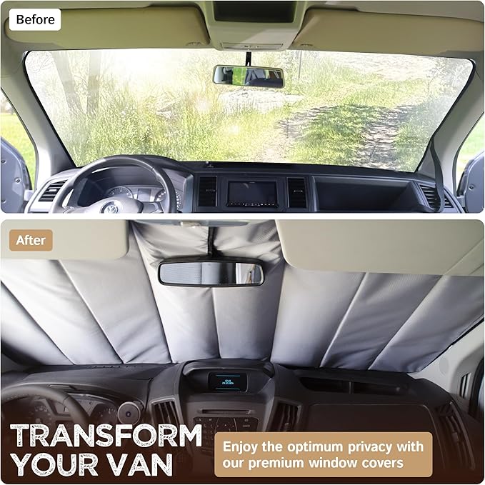 Living in a Bubble Insulated Blackout Windshield Cover for Ford Transit Van Year 2015-2026