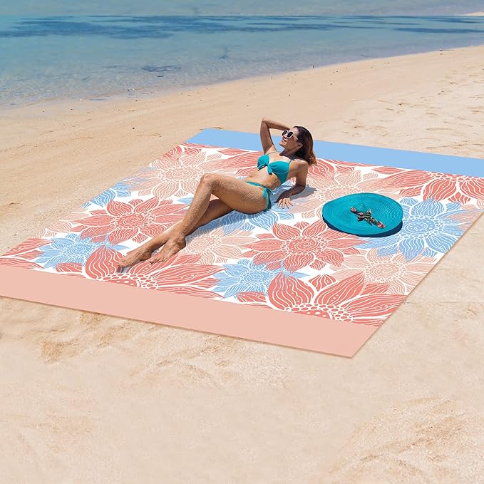 HIHOHO Beach Blanket Waterproof Sandproof Extra Large Beach Mat 79" X 83"/120"x108"for 1-8 Adults Quick Drying Durable Outdoor Picnic Mat for Beach Travel Camping Hiking